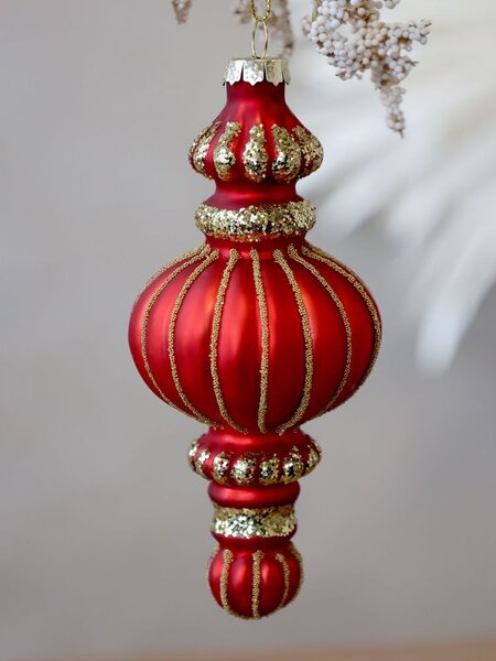 Červená sklenená vianočná ozdoba so zlatými detailmi Chic - 6*15 cm - Chic Antique