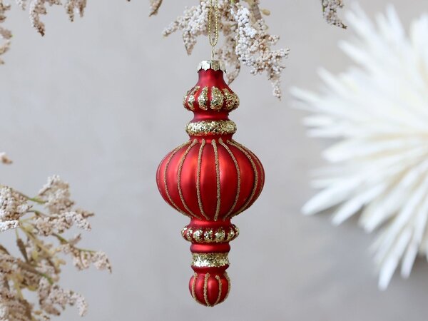 Červená sklenená vianočná ozdoba so zlatými detailmi Chic - 6*15 cm - Chic Antique