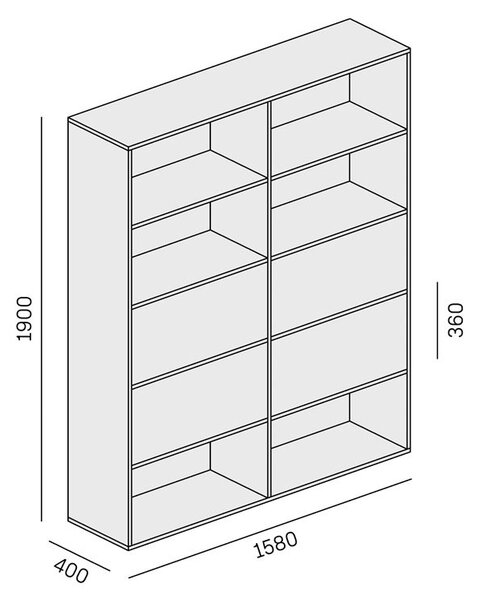 Široký kancelársky policový regál LAYERS, 4 boxy, 1582 x 400 x 1905, dub prírodný / dub morený
