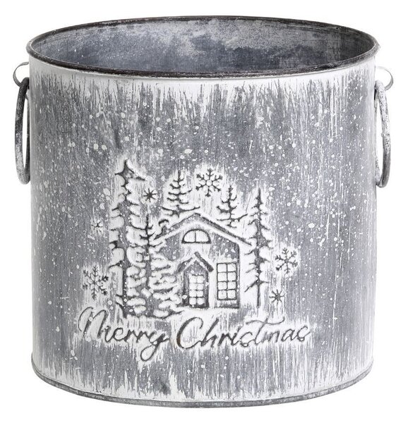 Dekoračný plechový antik kvetináč Merry Christmas - Ø 15*16 cm - Chic Antique