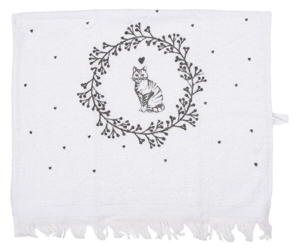 Biely froté kuchynský uterák s mačičkami Lovely Grey Cats - 40*66cm - Clayre & Eef