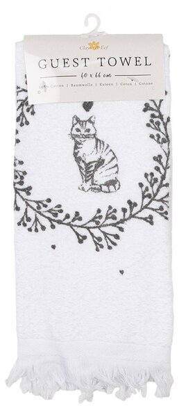 Biely froté kuchynský uterák s mačičkami Lovely Grey Cats - 40*66cm - Clayre & Eef