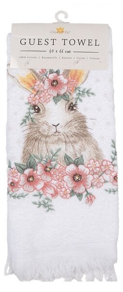 Guest Towel 40x66 Cm White Pink Cotton Rabbit - Collections - Clayre & Eef