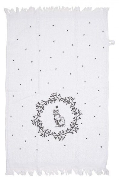 Biely froté kuchynský uterák s mačičkami Lovely Grey Cats - 40*66cm - Clayre & Eef