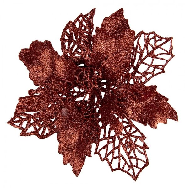 Červená trblietavá umelá dekorácia vianočná hviezda Poinsettia - Ø 22*5 cm - Clayre & Eef