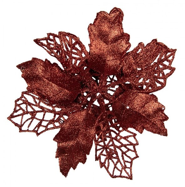 Červená trblietavá umelá dekorácia vianočná hviezda Poinsettia - Ø 22*5 cm - Clayre & Eef