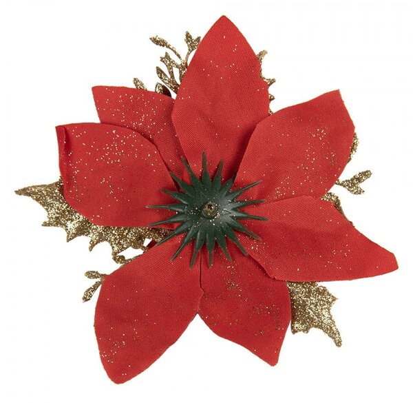 Dekorácia červená kvetina vianočná hviezda Poinsettia - 14*5 cm - Clayre & Eef