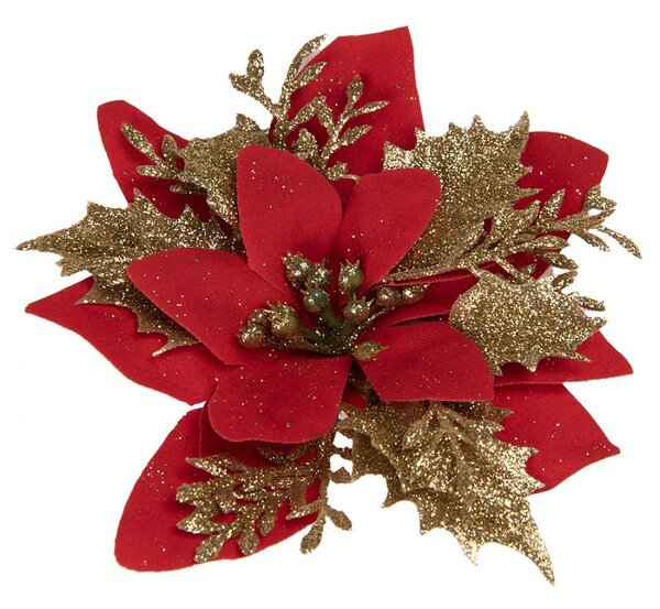 Dekorácia červená kvetina vianočná hviezda Poinsettia - 14*5 cm - Clayre & Eef