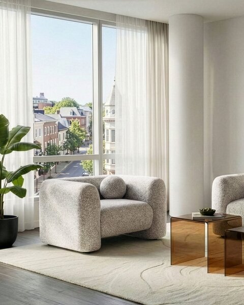 Kreslo béžové látkové čalúnenie okrúhly vankúš retro glamour art deco štýl obývačka spálňa