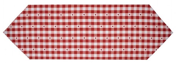 Bielo-červený károvaný behúň so srdiečkami Love It - 50*160 cm - Clayre & Eef