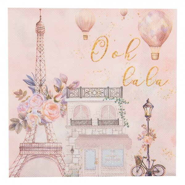 Ružové papierové obrúsky Oh La La Paris - 33*33 cm (20ks) - Clayre & Eef