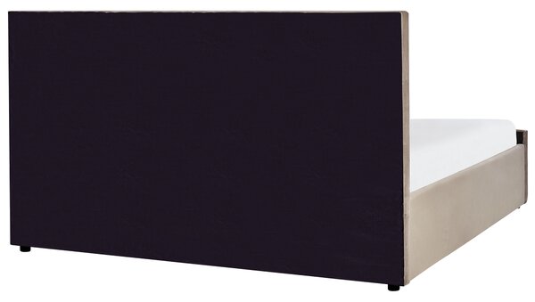 Posteľ sivobéžová zamatová čalúnená 180 x 200 cm s úložným priestorom prešívané čelo spálňový nábytok