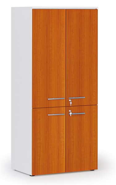 Kancelárska policová skriňa PRIMO WHITE, polené dvere, 800 x 500 x 1781 mm, biela/čerešňa
