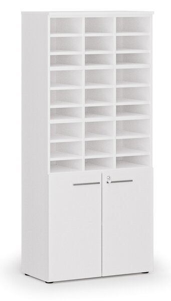 Triediaci regál s dverami PRIMO WHITE, 800 x 420 x 1781 mm, 27 priehradok, biela