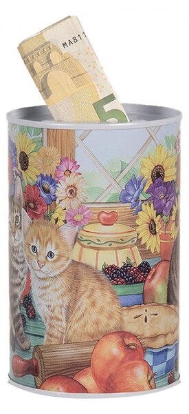 Farebná plechová dóza pokladnička s mačkami - Ø 10*15 cm - Clayre & Eef
