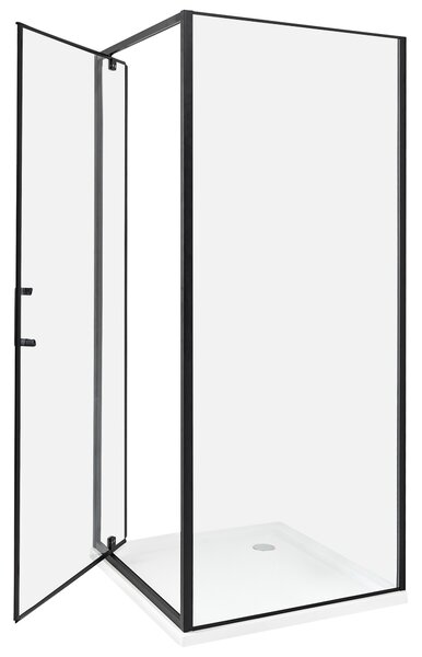 Sprchovací kút čierny tvrdené sklo hliník 80 x 80 x 185 cm štvorcový tvar jednokrídlové dvere moderný dizajn kúpeľňa