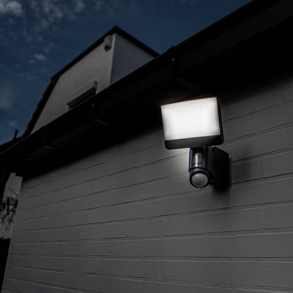 Vonkajší nástenný reflektor SUNSHINE s LED senzorom, 25 cm, tmavošedý, IP54, Hliník / sivá / zinok, Plast, Moderný, Nástenné svietidlo