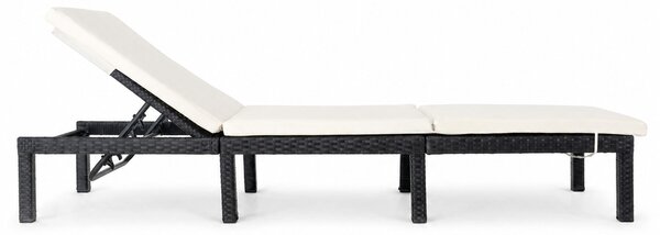 Furnigo Záhradné lehátko Marbella čierne - béžová poduška