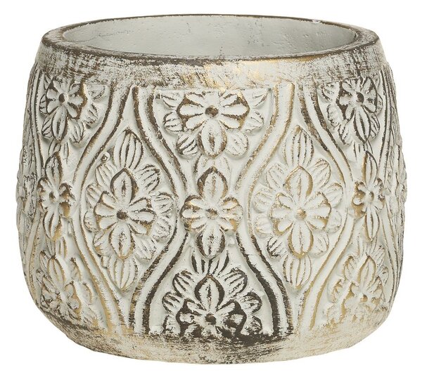 Bielo - zlatý antik cementový obal na kvetináč s kvetmi Vittel L - Ø17*14 cm - Chic Antique