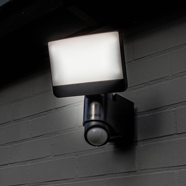 Vonkajší nástenný reflektor SUNSHINE s LED senzorom, 25 cm, tmavošedý, IP54, Hliník / sivá / zinok, Plast, Moderný, Nástenné svietidlo