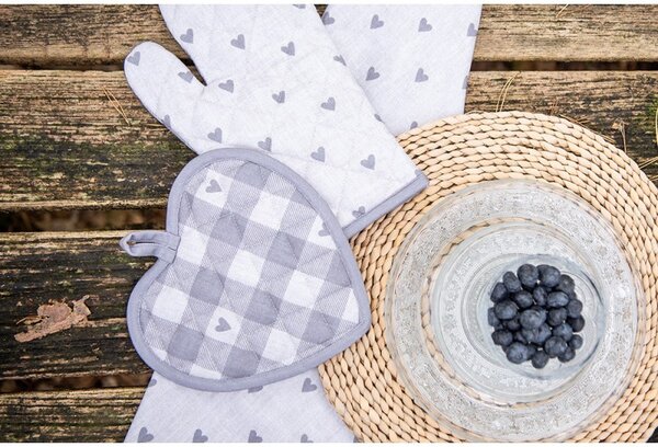 Kitchen Apron 70x85 Cm Grey Beige Cotton Hearts - 70*85 cm - Clayre & Eef