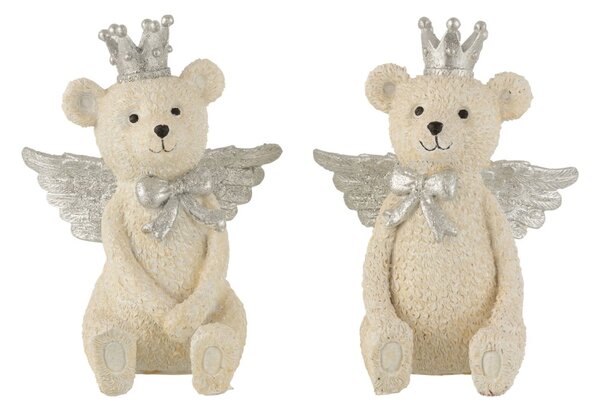 2ks béžová dekorácia medveď so striebornými krídlami - 18*11*15 cm - J-Line by Jolipa