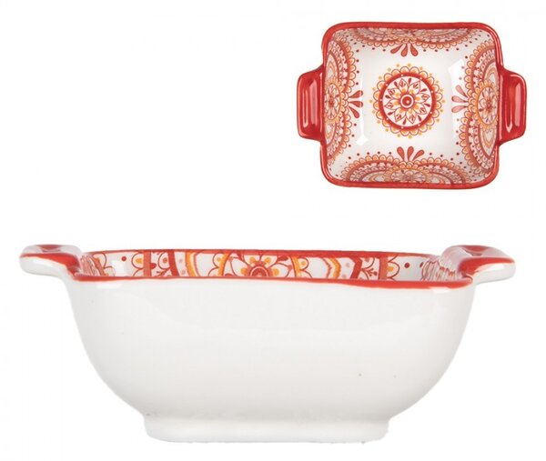 Hranatá miska s červeným vzorom Mibbo - 11 * 8 * 4 cm / 75 ml - Clayre & Eef