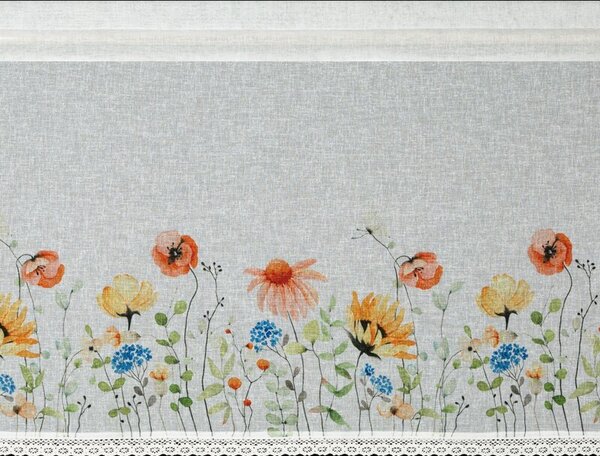 Dekorstudio Kuchynská záclonka NATI zdobená kvetinovou potlačou a čipkou 150 x 30 cm