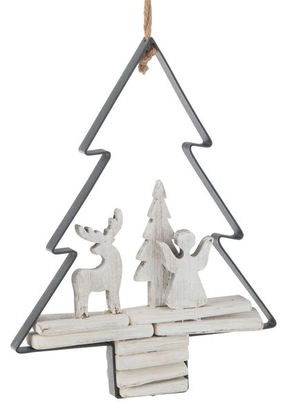Závesná dekorácia anjel a jeleň v stromčeku Christmas Tree - 21*5*28 cm - J-Line by Jolipa
