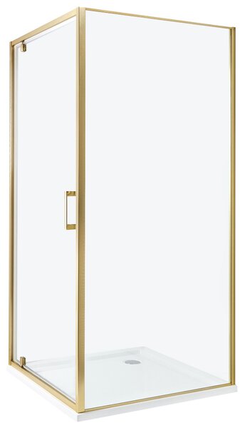 Sprchovací kút zlatý tvrdené sklo hliník 90 x 90 x 185 cm štvorcový tvar jednokrídlové dvere moderný dizajn kúpeľňa