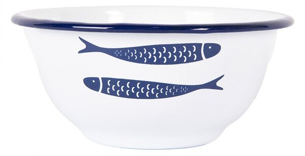 Biela dekoračná smaltovaná miska s rybkami - Ø 14*7 cm / 350 ml - Clayre & Eef