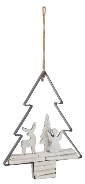 Závesná dekorácia anjel a jeleň v stromčeku Christmas Tree - 21*5*28 cm - J-Line by Jolipa