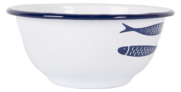 Biela dekoračná smaltovaná miska s rybkami - Ø 14*7 cm / 350 ml - Clayre & Eef
