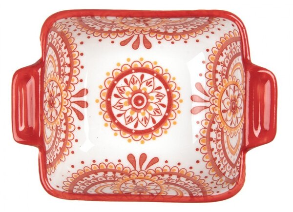 Hranatá miska s červeným vzorom Mibbo - 11 * 8 * 4 cm / 75 ml - Clayre & Eef