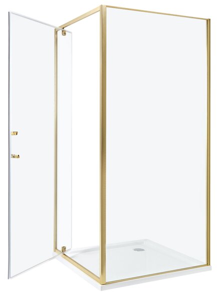 Sprchovací kút zlatý tvrdené sklo hliník 90 x 90 x 185 cm štvorcový tvar jednokrídlové dvere moderný dizajn kúpeľňa
