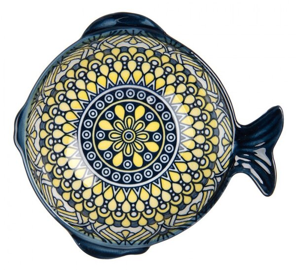 Keramická miska rybka s modrým vzorom Mibbo - Ø - 15*14*5 cm / 200 ml - Clayre & Eef