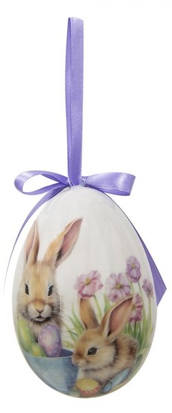 6ks dekorácie závesné vajíčko s zajačikmi Spring Egg - Ø 7*10 cm - Clayre & Eef