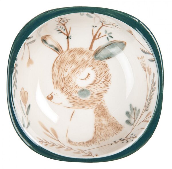 Béžová keramická miska so srnčekom Deer - 10*10*5 cm / 125 ml - Clayre & Eef