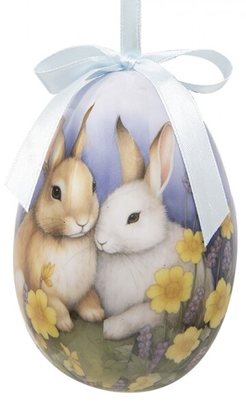 6ks dekorácie závesné vajíčko s zajačikmi Spring Egg - Ø 7*10 cm - Clayre & Eef