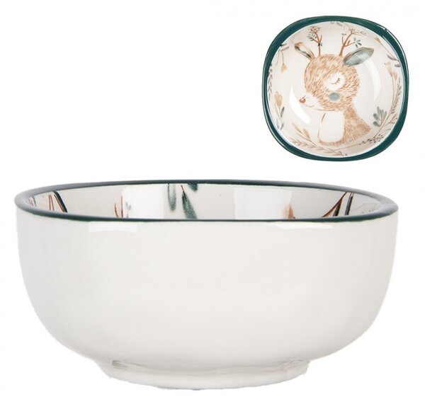 Béžová keramická miska so srnčekom Deer - 10*10*5 cm / 125 ml - Clayre & Eef