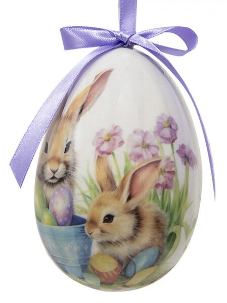 6ks dekorácie závesné vajíčko s zajačikmi Spring Egg - Ø 7*10 cm - Clayre & Eef