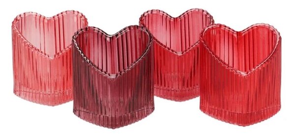 4ks červený mix sklenený svietnik srdca Love Hearts - 7*8 cm - daan kromhout