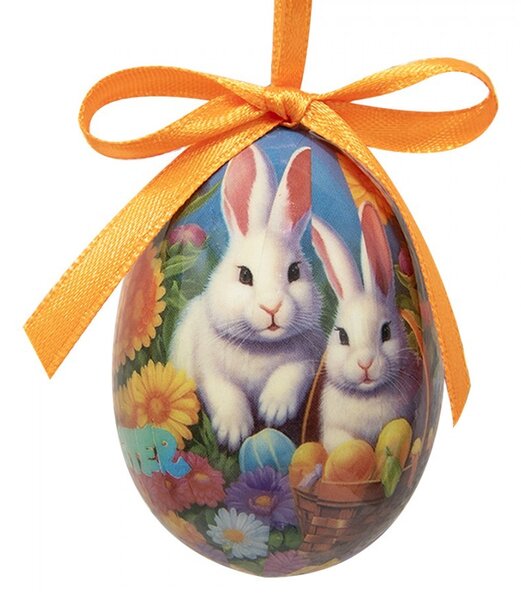 12ks dekorácia závesné vajíčko s zajačikmi Spring Egg - Ø 4*5 cm - Clayre & Eef