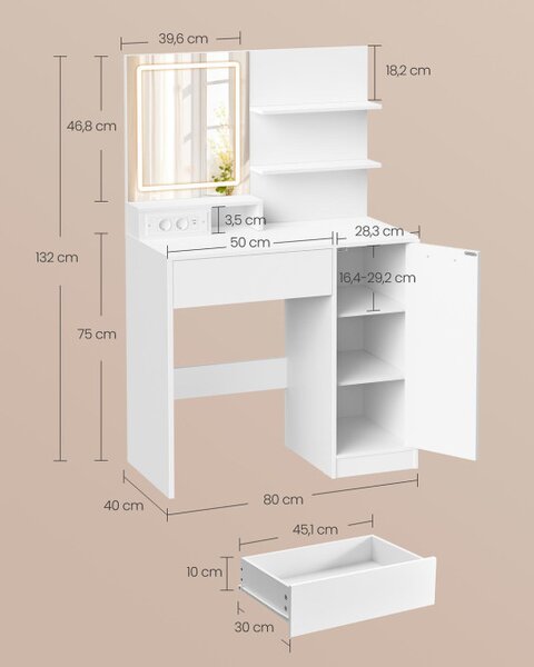 Toaletný stolík s LED zrkadlom RDT138W01