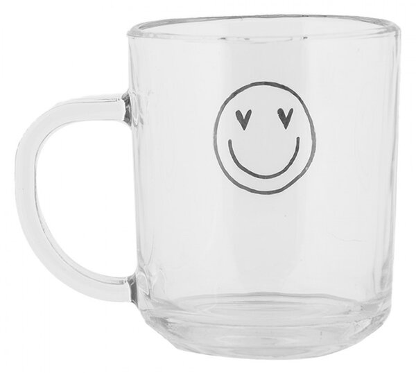 Sklenený hrnček so smajlíkom Heart & Smile - 11*8*9 cm / 200 ml - Clayre & Eef
