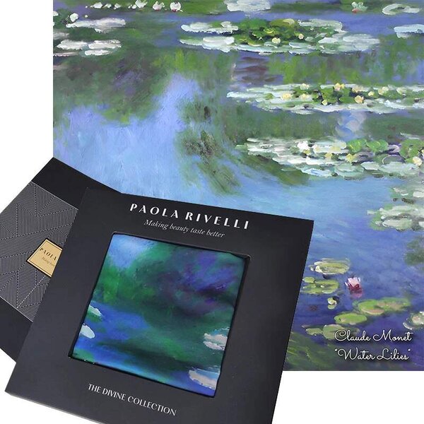 PAOLA RIVELLI Šatka, 90x90 cm Claude Monet Water Lilies (Krásna šatka v originálnom darčekovom baleni z úplne novej kolekcie The Divine Collection značky Paola Rivelli. - Uvádzacia zľava -28%. Nenechajte si ujsť!)
