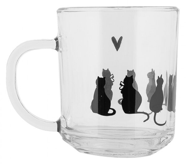 Sklenený hrnček s mačkami a srdiečkom Dog&Cat - 11*8*9 cm / 200 ml - Clayre & Eef