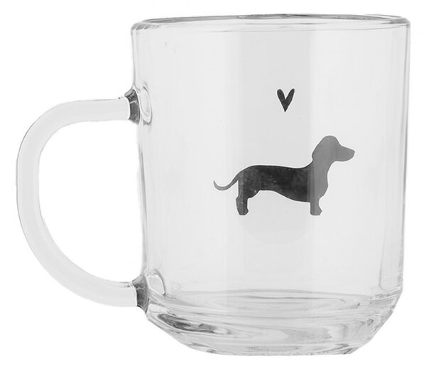 Sklenený hrnček s jazvečíkom a srdiečkom Dog&Cat - 11*8*9 cm / 200 ml - Clayre & Eef