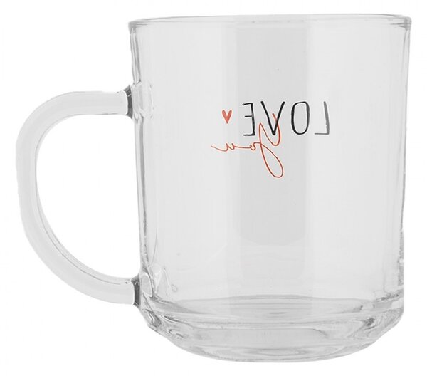 Sklenený hrnček Love you Heart & Smile - 11*8*9 cm / 200 ml - Clayre & Eef