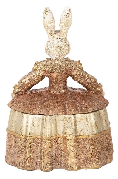 Dekorácia šperkovnice králik v béžových šatách zdobených zlatom - 18*12*25 cm - Clayre & Eef